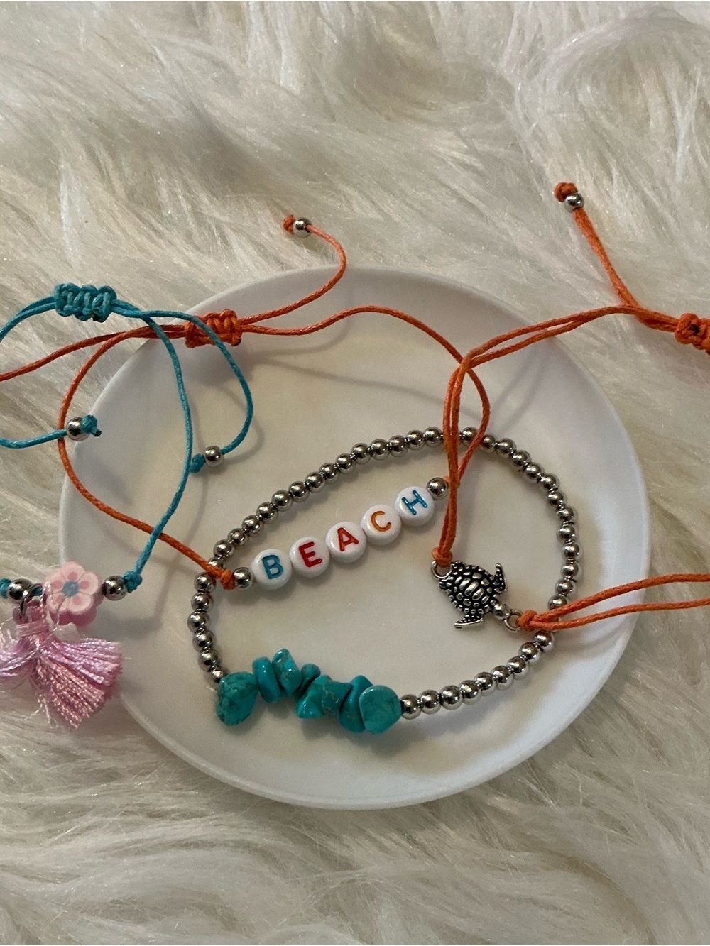 4pc string, bead and ocean/beach bracelet set